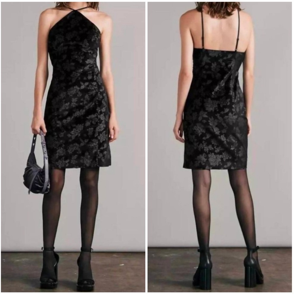 Rag & Bone Black Retro Floral Fara Velvet Dress Size 14 NWT New